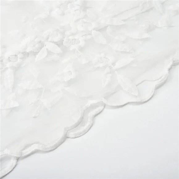 021 Boho White Floral Embroidered Formal Wedding Prom Dress - Picture 5 of 9